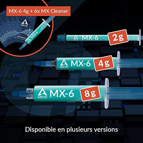 Pate thermique ultra performante ARCTIC MX-6 4grammes avec 6 lingettes MX Cleaner (vendeur tiers)
