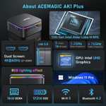 Mini PC ACEMAGIC AK1 Plus - Intel N95, RAM 16 Go, SSD 512 Go, Windows 11 Pro (4x USB, 2x HDMI, 1x RJ45)