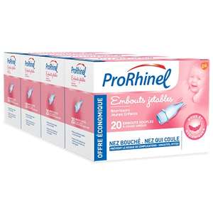 Lot de 4 boîtes de 20 embouts souples ProRhinel jetables mouche pour bébé (8,06€ via abonnement)