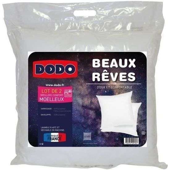 Lot de 2 Oreillers Dodo Beaux Rêves - 60 x 60 cm - Blanc