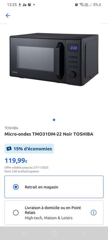 Micro-ondes TMO31DM-22 Noir TOSHIBA