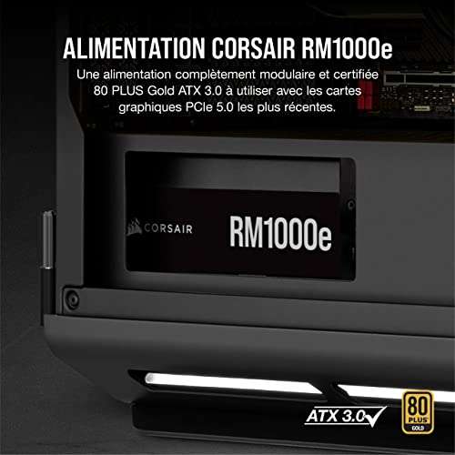 Alimentation PC Corsair RM1000e (2023) ATX Entièrement Modulaire et Silencieuse - Compatible ATX 3.0 et PCIe 5.0, Efficacité 80 PLUS Gold