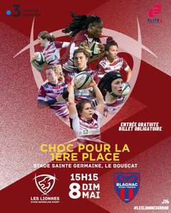 Billets gratuits pour le match de poule Elite 1 : Les Lionnes du Stade Bordelais Rugby vs Blagnac Rugby Féminin - Le Bouscat (33)