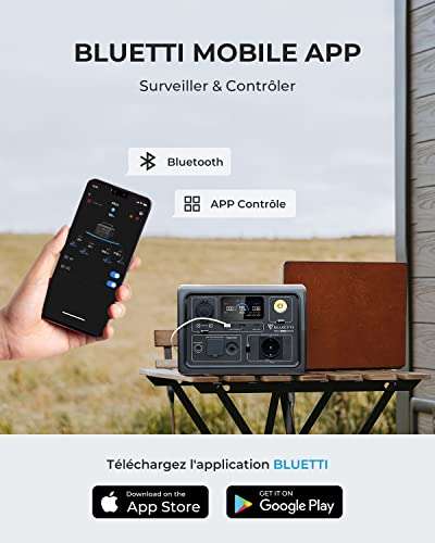 Générateur électrique / Batterie portable Bluetti EB3A - 600W (1200W crête), 268 Wh, LiFePO4, Recharge 0-80% en 30 min (vendeur Bluetti))