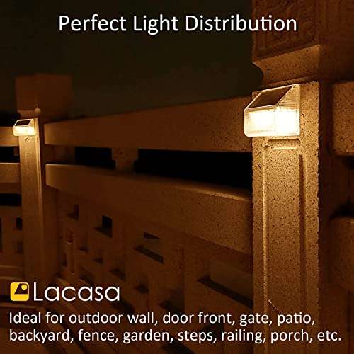 Lot de 4 Lampes Solaire Exterieur Murale Lacasa, 50 Lumen, 24 LED Blanc Chaud 2700K (via coupon - vendeur tiers)