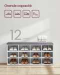 Banc à chaussures 12 compartiments Vasagle LHS012W14 - Etagères réglables, 30,3 x 104 x 48 cm , Charge max 136 kg (Vendeur Tiers)