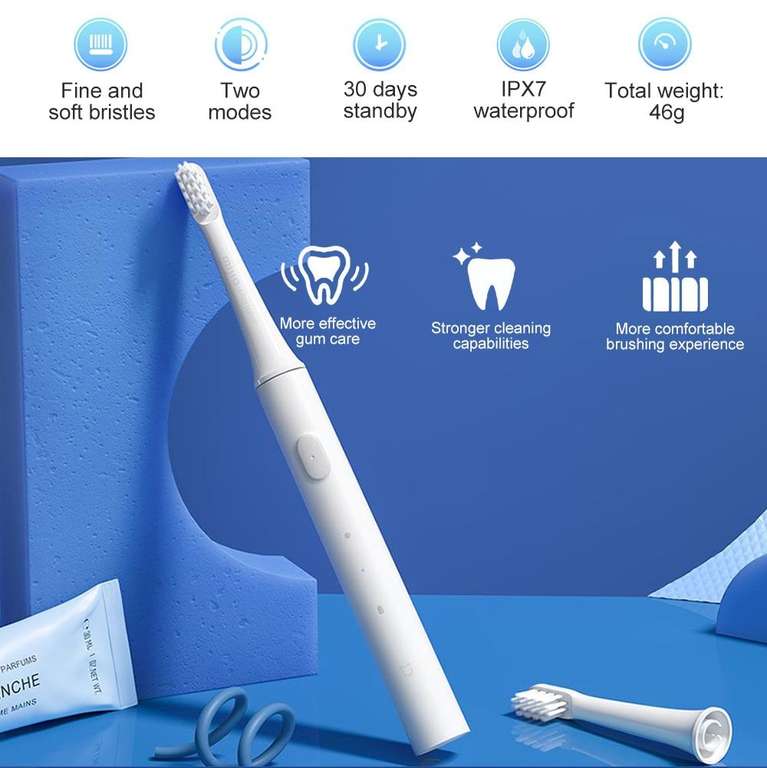 [Nouveaux Clients] Brosse à dents électrique sonique Xiaomi T100 Mi Smart - Étanche IPX7 - Blanc ou rose