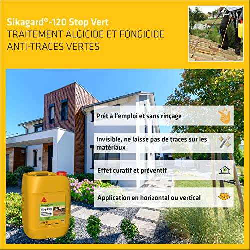 Traitement algicide et fongicide Sikagard anti-traces vertes prêt à l'emploi, 20L