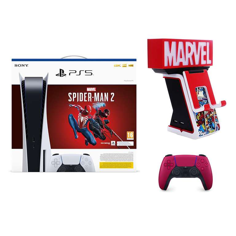 Pack console PS5 Standard + Marvel's Spider-Man 2 + 2ème manette DualSense  Cosmic rouge + support Ikon Light Marvel –