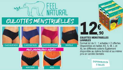 FEEL NATURAL Lot De 2 Culottes Menstruelles Taille L EUR 15,00 - PicClick FR