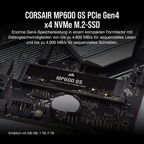 SSD interne M.2 NVMe Gen4 Corsair Force MP600 GS - 2 To, TLC 3D NAND (Jusqu'à 4800-4500 Mo/s)