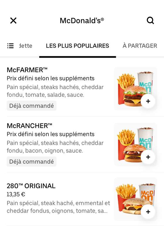 Menu Maxi Best Of McFarmer/McRancher gratuit (hors frais de services/livraison) - McDo Metz République (57)