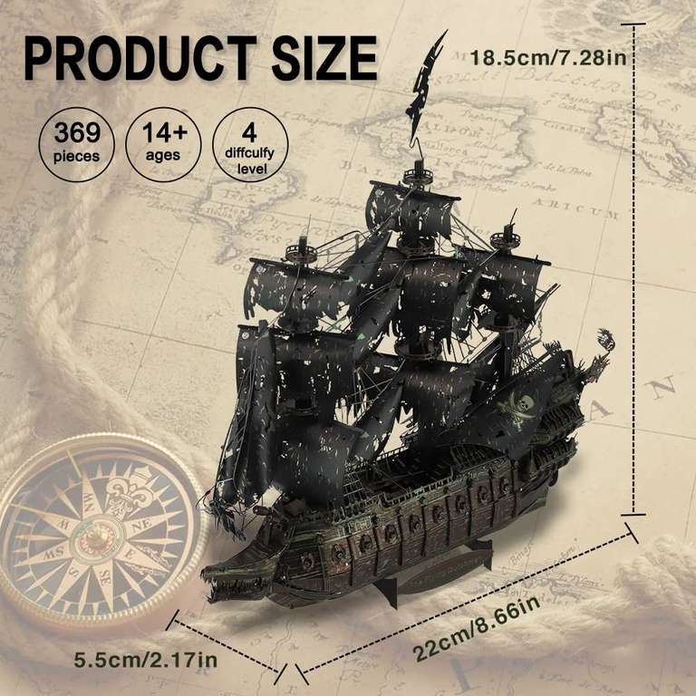 Puzzle 3D en Metal Bateau Pirate Hollandais Volant, Piececool, Inox 430, Restauration 100% (Vendeur tiers)