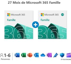 Microsoft 365 Famille - Pack abonnement 27 mois, Office 365 apps, jusqu'à 6 utilisateurs