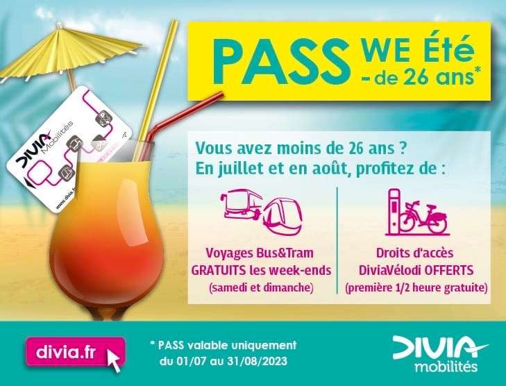 [Jeunes -26 ans] Pass WE Été: Bus, Tram et Vélo en libre-service Divia gratuit tous les week-ends durant Juillet/Août - Dijon (21)