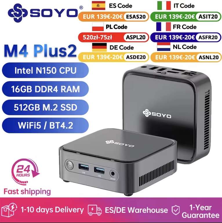 Mini PC Soyo M4 Plus2 Intel 13ᵉ N150, 16 Go DDR4 512 Go SSD at