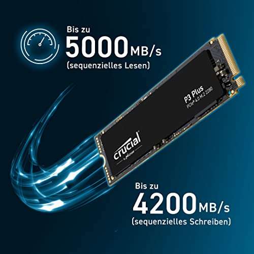 SSD interne M.2 NVMe Gen4 Crucial P3 Plus - 1 To, QLC, Jusqu’à 5000-4200 Mo/s (CT1000P3PSSD8)