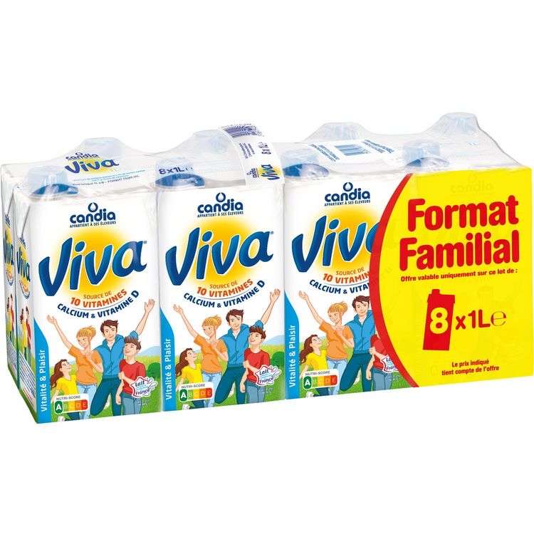 Lot de 2 packs de 8 briques de lait Candia Viva UHT Vitaminé