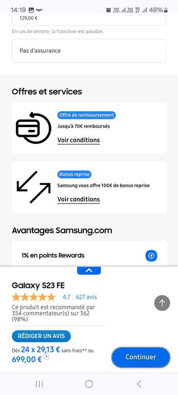 [The Corner] Smartphone Samsung S23 FE - 128 GO (via ODR de 70€)