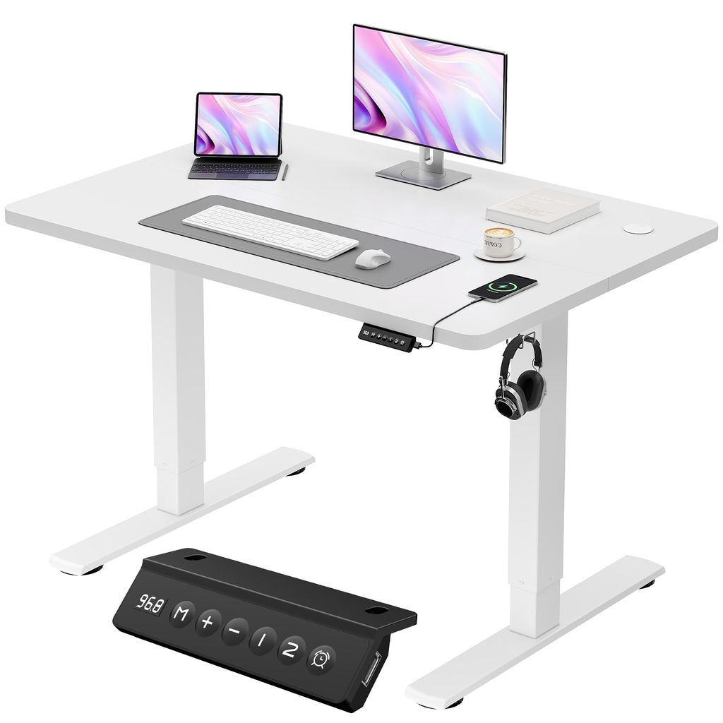 Bureau Assis-Debout Électrique Jummico - 100x60cm, USB & 2 Mémoires, Blanc