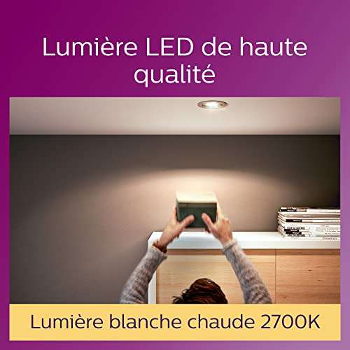 Philips Lot de 6 Ampoules LED Spot Culot GU10 Blanc Chaud 4,6W équivalent 50W 