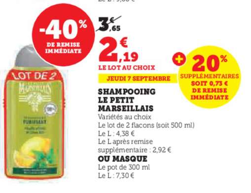 Lot de 2 shampooing "Le Petit Marseillais" (500 ml)