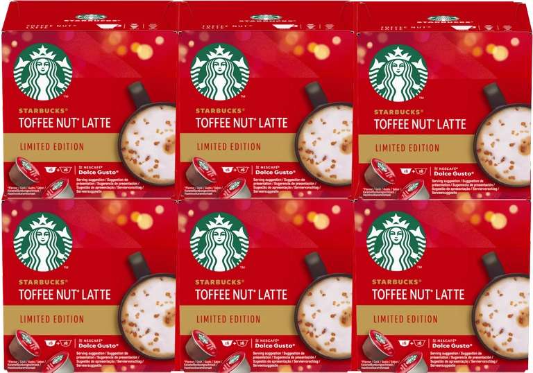 Pack de 6 boîtes de 12 capsules de café Dolce Gusto x Starbucks Toffee Nut Latte - 72 capsules (minimum d'achat de 30€)