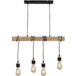 [CDAV] Suspension Detroit en bois - style industriel, Noir (4 ampoules LED E27 4W équivalent 40W fournies)