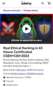[ Udemy Dématérialisé] Formation Udemy Certifiante Ethical Hacking CSEH+CEH 2023