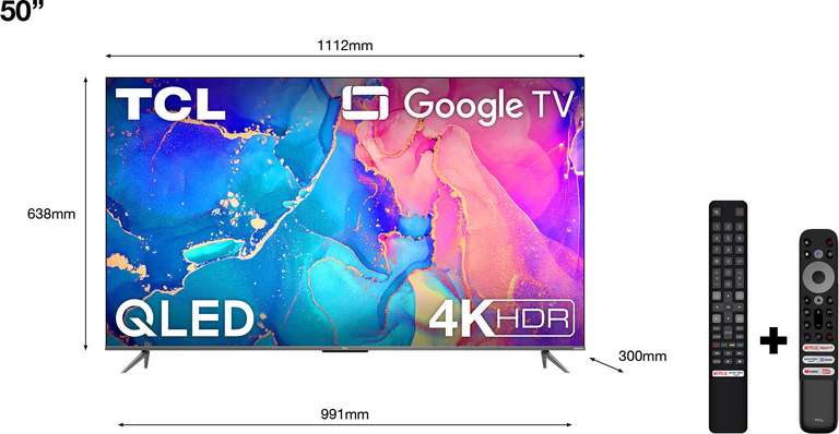 TV 50" TCL 50QLED760 (2022) - QLED, 4K, HDR Pro, Dalle 50 Hz, Indice 3100, Google TV (Via ODR de 50€)