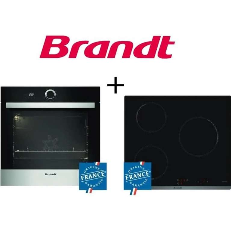 Pack Four Brandt BXP5560X - 73L, Chaleur Tournante, Pyrolyse + Table de cuisson induction Brandt BPI6310B - 3 zones, 4600W (via ODR 50 %)