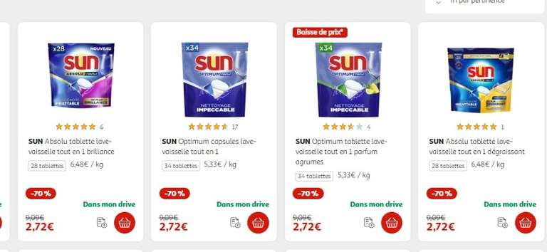 Tablettes lave-vaisselle Sun - Promos Soldes Hiver 2024