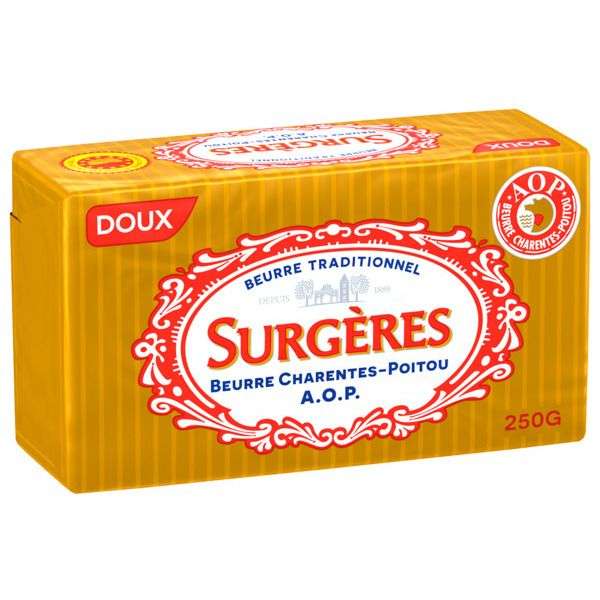 Lot de 2 plaquettes de beurre Surgères AOP - 2 x 250 g (différentes variétés)