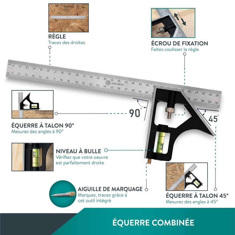 Kit d'outils bricolage Zenakio - Équerre Trusquin, Outils de Traçage (Vendeur tiers)