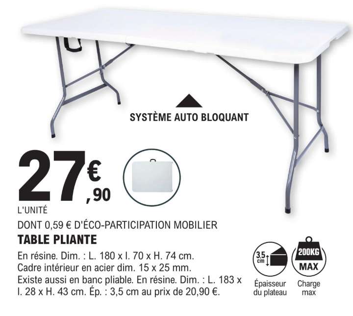 Table haute Pliante - Promos Soldes Hiver 2024