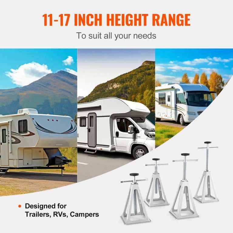 Lot De 4 Chandelles De Stabilisation Pour Caravane - Charge Max 900 Kg Chacune - Hauteur Réglable 27-43 Cm - 11
