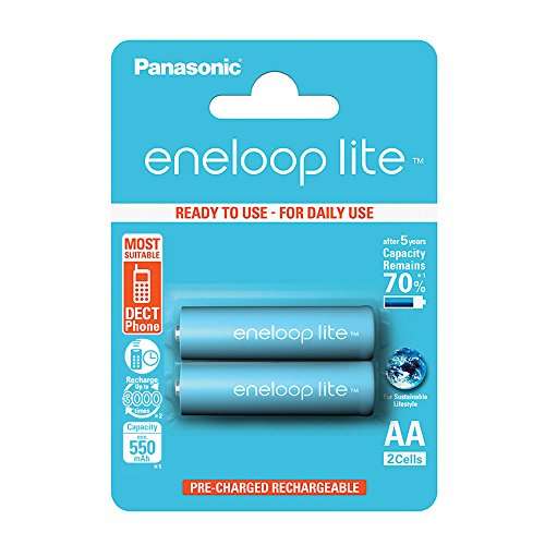 Pack de 2 piles AA rechargeables Panasonic Eneloop Lite - Ni-MH, prêtes à l'emploi
