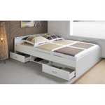Cadre de lit avec tiroirs Parisot Zodiac - 140 x 190 cm, Blanc mat