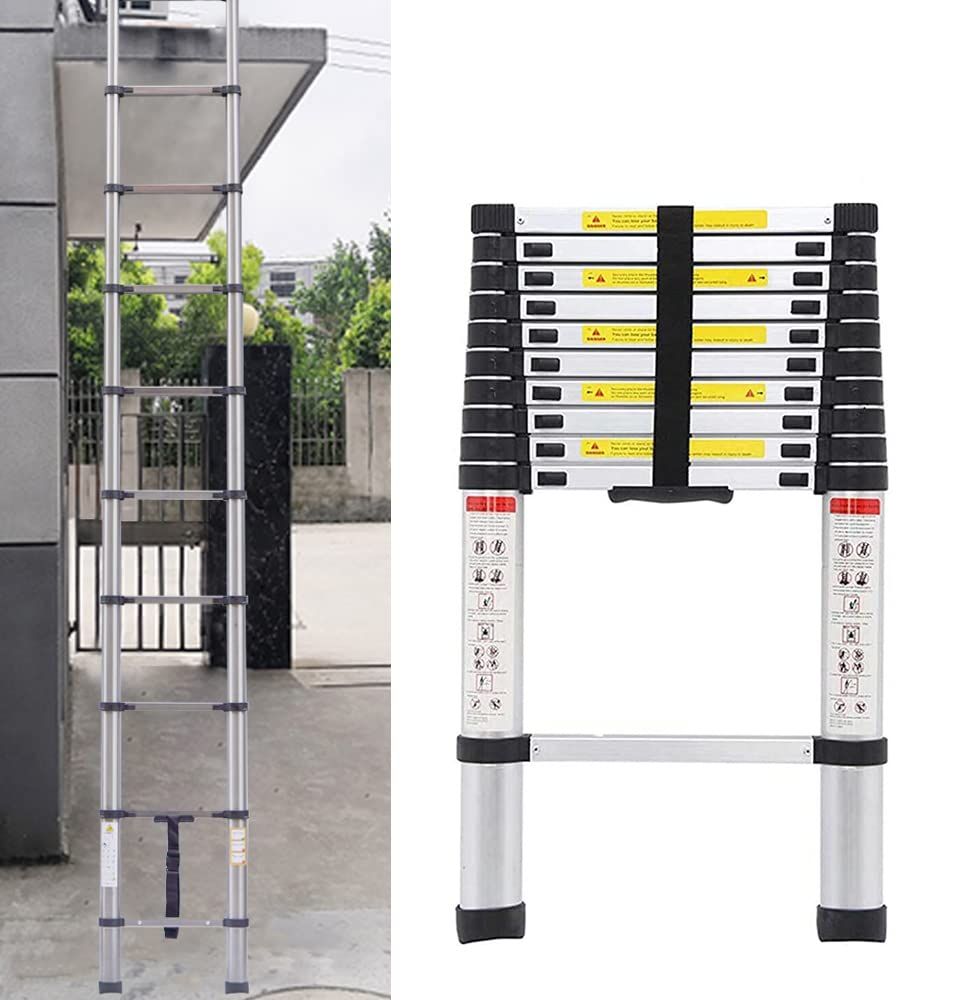 Échelle télescopique en acier inoxydable de 2,6 m - Antidérapant, Avec 9 échelons, Portable, Charge maximale de 150 kg (vendeur tiers)