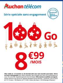 Forfait mobile Auchan Telecom Appels/SMS/MMS illimité + 100 Go de Data 4G (sans engagement ni condition de durée)