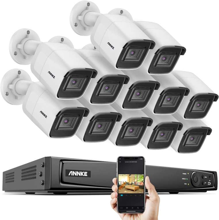 Système de vidéosurveillance PoE ANNKE H800 - 12x Caméras C800 4K 8MP + Enregistreur vidéo NVR 16CH (Vision nocturne, RTSP & ONVIF)
