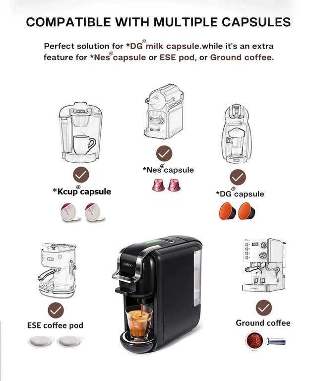 Cafetière multi-capsules Hibrew H2B - 19 bars, compatible Nespresso, Dolce Gusto, café moulu, Kcup et dosettes ESE (Entrepôt EU)