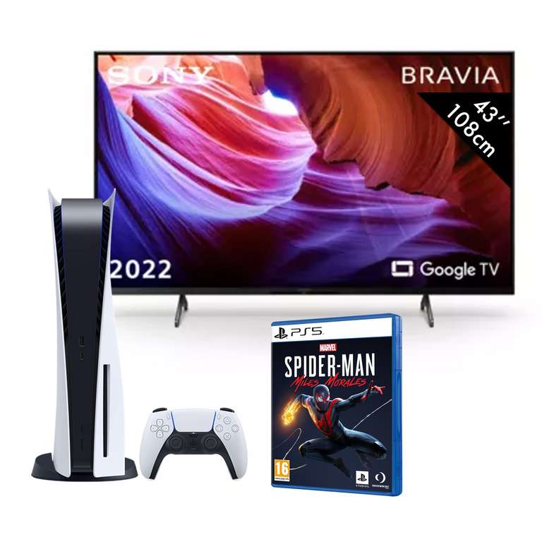 Pack Ps5 Standard + Tv 43" 4K LCD Sony Kd43x89kpae + Jeu Spider-Man Miles Morales sur PS5