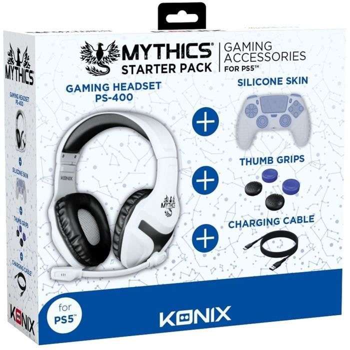 Pack de démarrage Konix Mythics PS5 : Casque PS-400 + Appuies-pouces en silicone + Cable de charge 3m + Protection en silicone pour manette