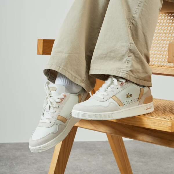 Chaussures Lacoste T-Clip - Blanc/beige/or, Tailles 36 et 37 – Dealabs.com