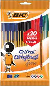 Lot de 20 Stylos bille BIC Cristal Original - Pointe Fine, (0,8 mm), Couleurs Assorties