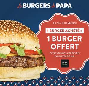 1 burger acheté = 1 burger offert - Les Burgers de Papa