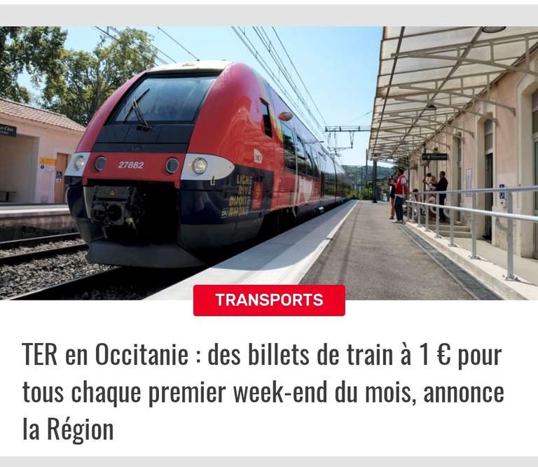 [Occitanie] Billets de TER à 1€ le premier week-end de chaque mois