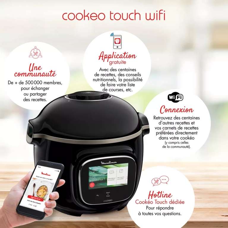 Multicuiseur Moulinex Cookeo Touch WiFi CE902800 - Noir (via 152.97€ sur la  carte) –