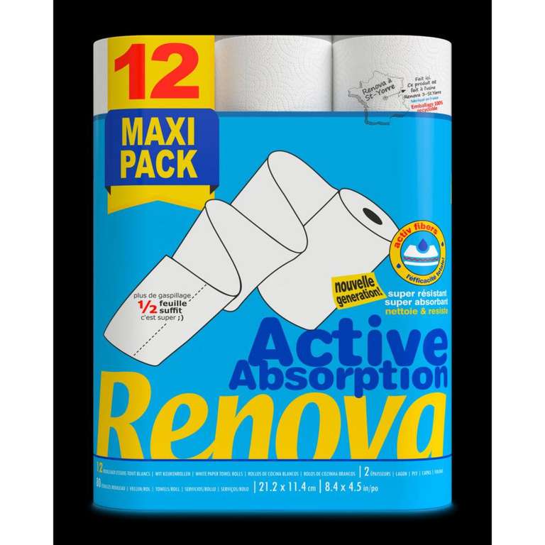 Essuie tout Renova maxi pack - Active absorption - 12 rouleaux (via 8,39€ sur la carte de fidélité)